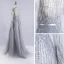 Haut de Gamme Gris Robe De Soirée 2020 Princesse Transparentes Encolure Dégagée Manches Longues Plumes Ceinture Perlage Paillettes Train De Balayage Volants Robe De Ceremonie