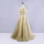 Chic / Belle Doré Robe De Bal 2020 Princesse Bustier Sans Manches Perlage Paillettes Train De Balayage Volants Dos Nu Robe De Ceremonie