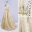 Chic / Belle Doré Robe De Bal 2020 Princesse Bustier Sans Manches Perlage Paillettes Train De Balayage Volants Dos Nu Robe De Ceremonie