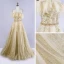 Chic / Belle Doré Robe De Bal 2020 Princesse Bustier Sans Manches Perlage Paillettes Train De Balayage Volants Dos Nu Robe De Ceremonie