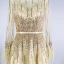 High End Gold Ballkleider 2020 A Linie Durchsichtige Rundhalsausschnitt Lange Ärmel Feder Stoffgürtel Perlenstickerei Pailletten Sweep / Pinsel Zug Rüschen Festliche Kleider