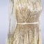 High End Gold Ballkleider 2020 A Linie Durchsichtige Rundhalsausschnitt Lange Ärmel Feder Stoffgürtel Perlenstickerei Pailletten Sweep / Pinsel Zug Rüschen Festliche Kleider