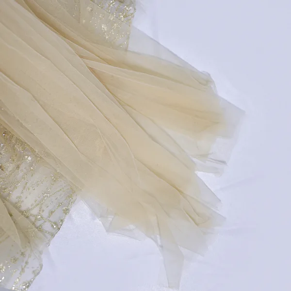 Meilleur Champagne Robe De Bal 2020 Princesse Bretelles Spaghetti Sans Manches Perlage Paillettes Train De Balayage Volants Dos Nu Robe De Ceremonie