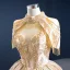 Luxe Doré La Mariée Robe De Mariée 2020 Robe Boule Col Haut Manches Courtes Dos Nu Perlage Gland Paillettes Longue Volants