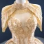 Luxe Doré La Mariée Robe De Mariée 2020 Robe Boule Col Haut Manches Courtes Dos Nu Perlage Gland Paillettes Longue Volants