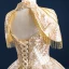 Luxe Doré La Mariée Robe De Mariée 2020 Robe Boule Col Haut Manches Courtes Dos Nu Perlage Gland Paillettes Longue Volants