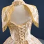 Luxe Doré La Mariée Robe De Mariée 2020 Robe Boule Col Haut Manches Courtes Dos Nu Perlage Gland Paillettes Longue Volants