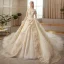 Roman Champagne Gold Bridal Wedding Dresses 2020 Ball Gown Off-The-Shoulder Short Sleeve Backless Appliques Sequins Beading Glitter Tulle Royal Train Ruffle