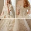 Roman Champagne Gold Bridal Wedding Dresses 2020 Ball Gown Off-The-Shoulder Short Sleeve Backless Appliques Sequins Beading Glitter Tulle Royal Train Ruffle