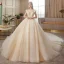 Meilleur La Mariée Champagne Transparentes Robe De Mariée 2020 Robe Boule Encolure Dégagée Sans Manches Dos Nu Perlage Glitter Tulle Cathedral Train Volants