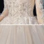 Victorian Style Champagne Bridal Wedding Dresses 2020 Ball Gown V-Neck Puffy 3/4 Sleeve Backless Appliques Lace Beading Glitter Tulle Cathedral Train Ruffle