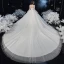 Vintage / Retro Ivory See-through Bridal Wedding Dresses 2020 Ball Gown High Neck Long Sleeve Backless Beading Pearl Glitter Tulle Cathedral Train Ruffle