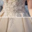 Vintage / Retro Champagne See-through Bridal Wedding Dresses 2020 Ball Gown Scoop Neck Short Sleeve Backless Handmade  Beading Glitter Tulle Cathedral Train Ruffle