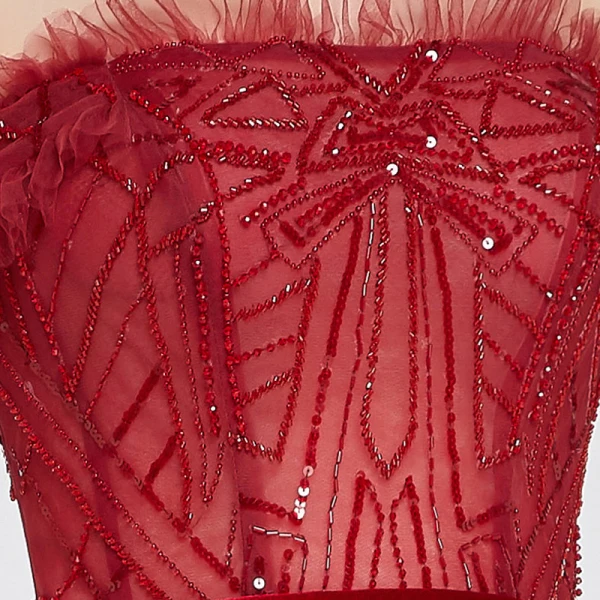 High End Rot Farbverlauf Ballkleider 2020 A Linie Off Shoulder Kurze Ärmel Stoffgürtel Perlenstickerei Pailletten Sweep / Pinsel Zug Rüschen Rückenfreies Festliche Kleider