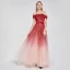 High End Rot Farbverlauf Ballkleider 2020 A Linie Off Shoulder Kurze Ärmel Stoffgürtel Perlenstickerei Pailletten Sweep / Pinsel Zug Rüschen Rückenfreies Festliche Kleider