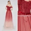 High End Rot Farbverlauf Ballkleider 2020 A Linie Off Shoulder Kurze Ärmel Stoffgürtel Perlenstickerei Pailletten Sweep / Pinsel Zug Rüschen Rückenfreies Festliche Kleider