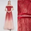 High End Rot Farbverlauf Ballkleider 2020 A Linie Off Shoulder Kurze Ärmel Stoffgürtel Perlenstickerei Pailletten Sweep / Pinsel Zug Rüschen Rückenfreies Festliche Kleider