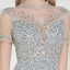High-end Silver See-through Dancing Prom Dresses 2020 A-Line / Princess High Neck Short Sleeve Beading Sequins Floor-Length / Long Ruffle Formal Dresses