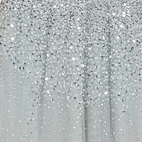 High-end Silver See-through Dancing Prom Dresses 2020 A-Line / Princess High Neck Short Sleeve Beading Sequins Floor-Length / Long Ruffle Formal Dresses