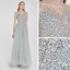 High-end Silver See-through Dancing Prom Dresses 2020 A-Line / Princess High Neck Short Sleeve Beading Sequins Floor-Length / Long Ruffle Formal Dresses
