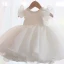 Chic / Beautiful Pearl Pink Organza Birthday Flower Girl Dresses 2020 Ball Gown Scoop Neck Cap Sleeves Bow Short Ruffle Wedding Party Dresses