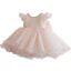 Chic / Beautiful Pearl Pink Organza Birthday Flower Girl Dresses 2020 Ball Gown Scoop Neck Cap Sleeves Bow Short Ruffle Wedding Party Dresses