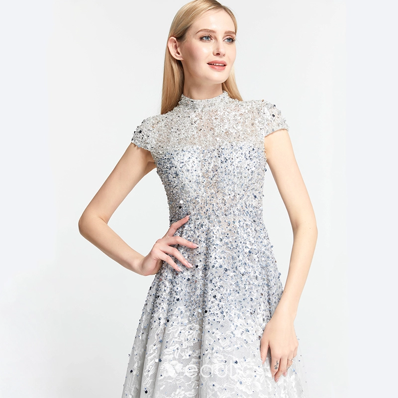 crepe and lace wedding dress Off-Shoulder Wedding Dress in George Crepe and Lace Sleeves