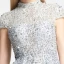 High Low Grey Lace Dancing Prom Dresses 2020 A-Line / Princess High Neck Short Sleeve Handmade  Beading Asymmetrical Formal Dresses