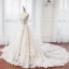 Luxe Champagne Transparentes La Mariée Robe De Mariée 2020 Princesse Encolure Dégagée Sans Manches Appliques En Dentelle Perlage Perle Cathedral Train Volants