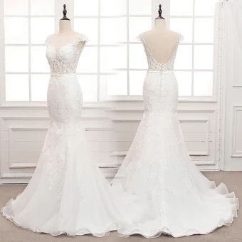 Illusion Blanche Transparentes La Mariée Robe De Mariée 2020 Trompette Sirène Encolure Carrée Sans Manches Dos Nu Ceinture Appliques En Dentelle Perlage Train De Balayage Volants
