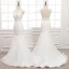 Illusion Blanche Transparentes La Mariée Robe De Mariée 2020 Trompette / Sirène Encolure Carrée Sans Manches Dos Nu Ceinture Appliques En Dentelle Perlage Train De Balayage Volants