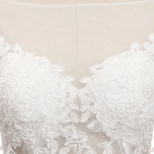 Illusion Blanche Transparentes La Mariée Robe De Mariée 2020 Trompette / Sirène Encolure Carrée Sans Manches Dos Nu Ceinture Appliques En Dentelle Perlage Train De Balayage Volants