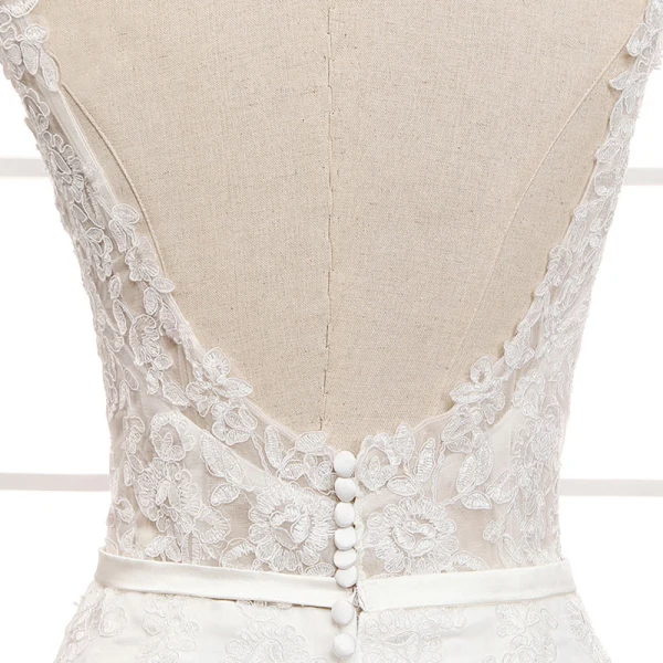 Illusion Blanche Transparentes La Mariée Robe De Mariée 2020 Trompette / Sirène Encolure Carrée Sans Manches Dos Nu Ceinture Appliques En Dentelle Perlage Train De Balayage Volants