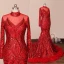 Scintillantes Rouge Tapis rouge Robe De Soirée 2020 Trompette / Sirène Transparentes Col Haut Manches Longues Paillettes Tribunal Train Robe De Ceremonie