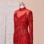 Scintillantes Rouge Tapis rouge Robe De Soirée 2020 Trompette / Sirène Transparentes Col Haut Manches Longues Paillettes Tribunal Train Robe De Ceremonie