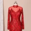 Scintillantes Rouge Tapis rouge Robe De Soirée 2020 Trompette / Sirène Transparentes Col Haut Manches Longues Paillettes Tribunal Train Robe De Ceremonie