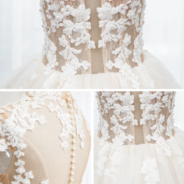 Illusion White Bridal Wedding Dresses 2020 Ball Gown See-through High Neck Sleeveless Appliques Lace Beading Royal Train Ruffle