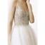 Charmant Ivory / Creme Strand Sommer Brautkleider / Hochzeitskleider 2020 A Linie Spaghettiträger V-Ausschnitt Ärmellos Rückenfreies Perlenstickerei Kapelle-Schleppe Rüschen
