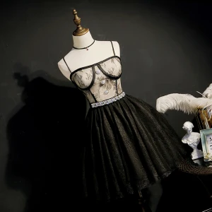 Mode Svarta Hemkomst Studentklänningar 2020 Prinsessa Spaghettiband Ärmlös Rhinestone Skärp Korta Ruffle Halterneck Formella Klänningar