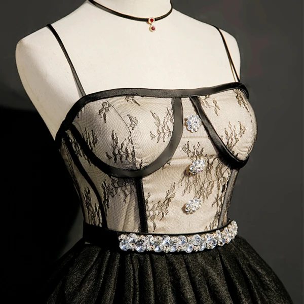 where to buy 8th grade graduation dresses Sweetheart Neck Short Black Lace Prom Dresses, Short Black Lace Gradua –  jbydress main image 0