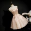 Chic / Belle Champagne Robe De Cocktail 2020 Robe Boule Bustier Sans Manches Perlage Paillettes Courte Volants Dos Nu Robe De Ceremonie