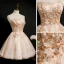 Chic / Belle Champagne Robe De Cocktail 2020 Robe Boule Bustier Sans Manches Perlage Paillettes Courte Volants Dos Nu Robe De Ceremonie