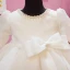 Modest / Simple White Organza Birthday Flower Girl Dresses 2020 Ball Gown Scoop Neck Puffy 1/2 Sleeves Bow Pearl Short Ruffle Wedding Party Dresses