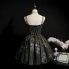 Best Black Cocktail Dresses 2020 Ball Gown Spaghetti Straps Sleeveless Beading Sequins Short Ruffle Backless Formal Dresses