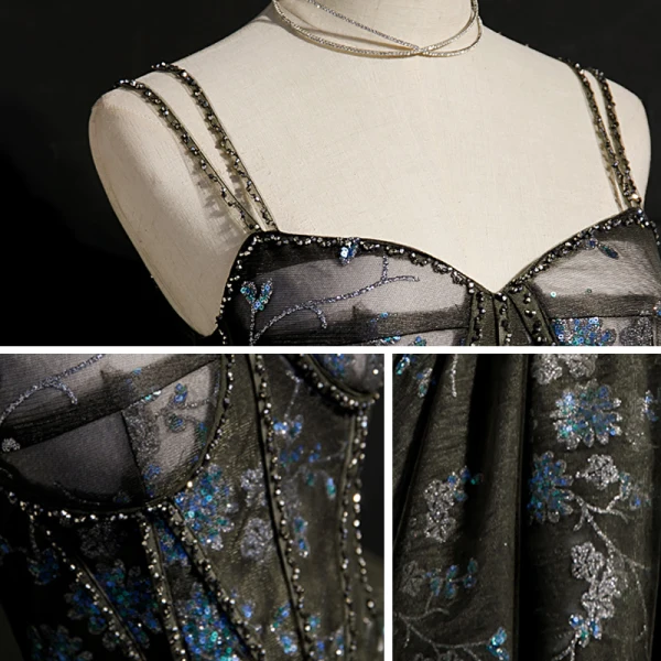 Best Black Cocktail Dresses 2020 Ball Gown Spaghetti Straps Sleeveless Beading Sequins Short Ruffle Backless Formal Dresses