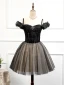 Fashion Black Homecoming Graduation Dresses 2020 A-Line / Princess Off-The-Shoulder Short Sleeve Beading Glitter Tulle Short Ruffle Backless Formal Dresses