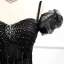 Fashion Black Homecoming Graduation Dresses 2020 A-Line / Princess Off-The-Shoulder Short Sleeve Beading Glitter Tulle Short Ruffle Backless Formal Dresses