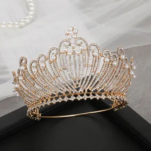 Vintage Retro Gold Tiara Bridal Hair Accessories 2020 Alloy Rhinestone Pearl Wedding Accessories