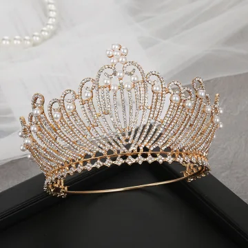 Vintage Gull Tiara Har Tilbehor 2020 Legering Rhinestone Perle Bryllup Tilbehør