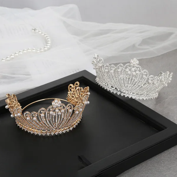 Vintage / Originale Doré Tiare Accessoire Cheveux Mariage 2020 Alliage Faux Diamant Perle Mariage Accessorize